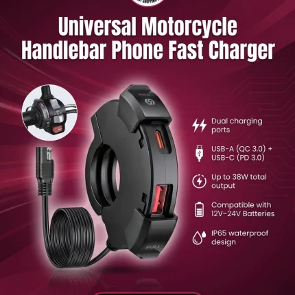 Motorcycle Handlebar Fast Charger Dual USB Waterproof