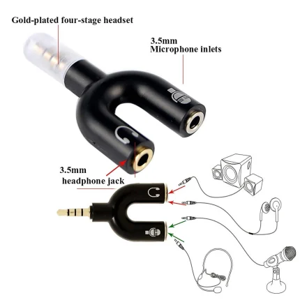 U-Shape 3.5mm Audio Splitter TRRS to TRS Converter